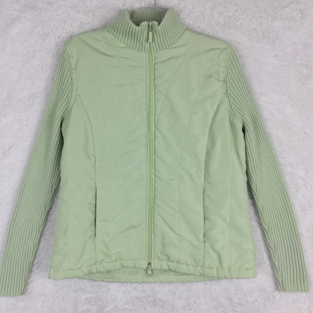 Carolyn Taylor Womens Jacket Quilted Sweater Green Full Zip Pockets L